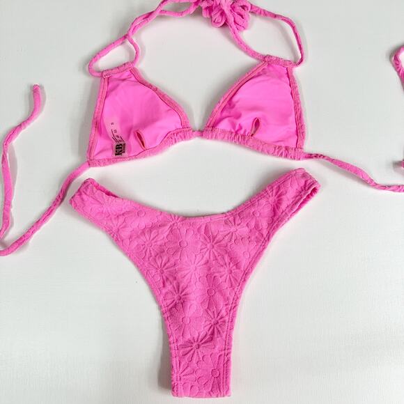 KB KINIS | Cheeky Bikini Set Textured Floral Print Pink Size S - Picture 4 of 12